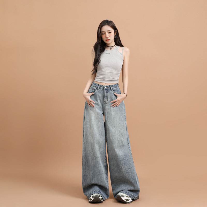 Retro Style Straight Floor-Length Trousers For Women | MuddyStock Originals Sea Salt Blue Long Pants MuddyStock