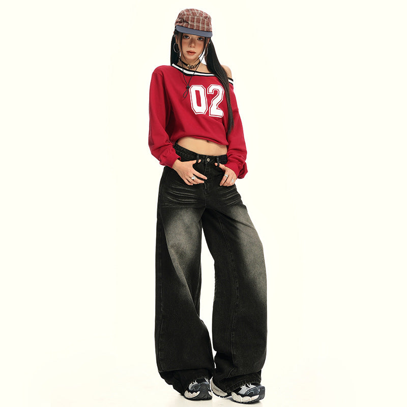 High Street Washed Loose High-Waisted Wide-Leg Jeans for Women | MuddyStock Originals