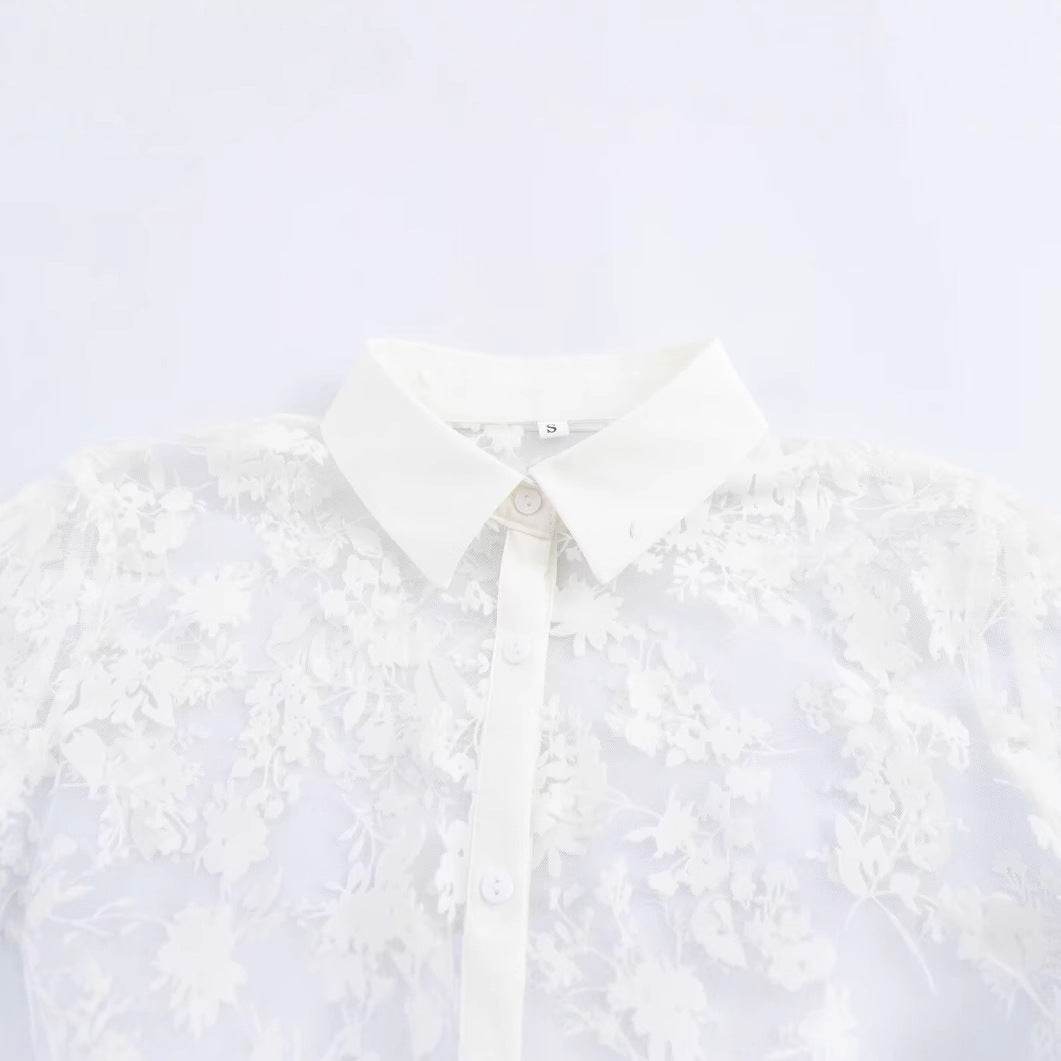 Flip collar see through loose and versatile shirt top for women | MuddyStock Originals MuddyStock