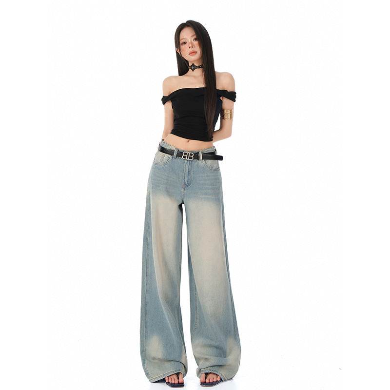 Loose Straight Floor-Length Denim Pants For Women | MuddyStock Originals Retro Color Long Pants MuddyStock
