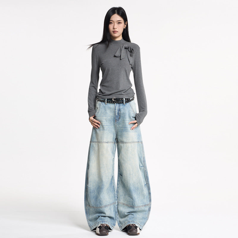 Women's Retro Design Patchwork Washed Knife-Edge Denim Pants | MuddyStoc Originals