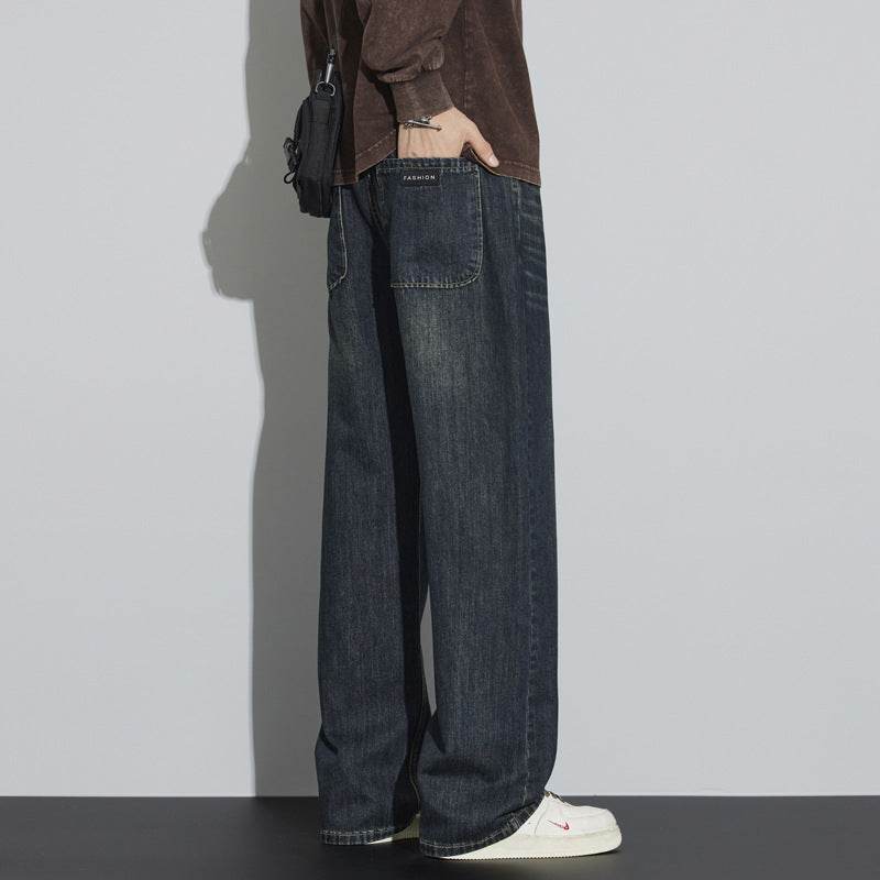 Retro Nostalgic Straight Jeans For Men Cement Gray MuddyStock