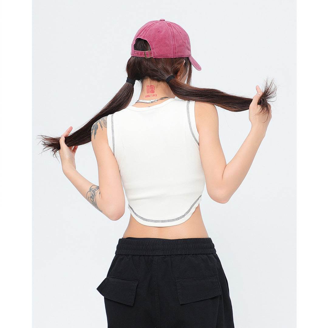 Retro Distressed Printed Short Top For Women MuddyStock