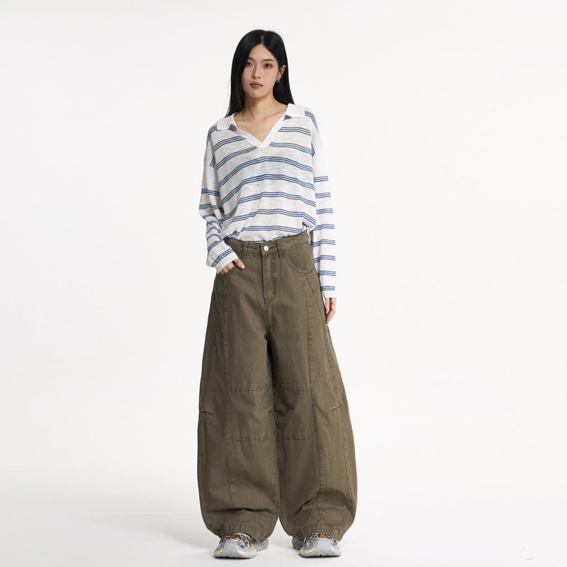 Dark Gray Wide-Leg Cargo Knife Pants For Women | MuddyStock Originals