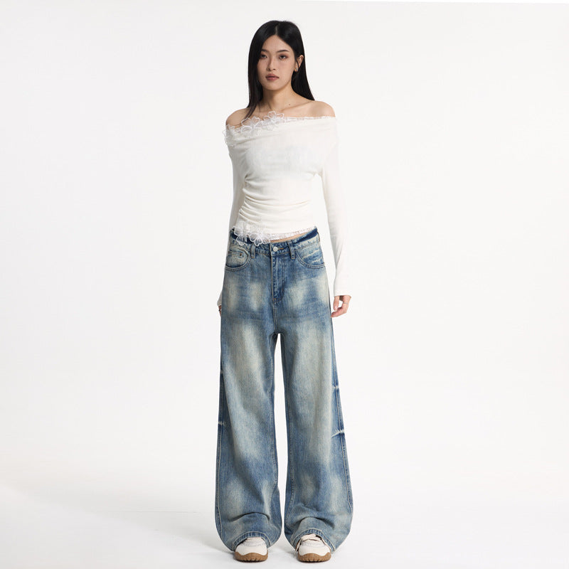 Washed Flared Denim Wide Leg Pants For Women | MuddyStock Originals