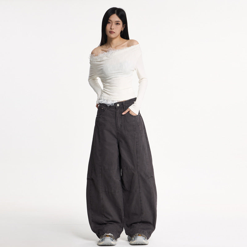 Dark Gray Wide-Leg Cargo Knife Pants For Women | MuddyStock Originals