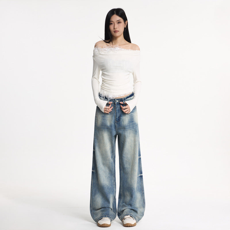 Washed Flared Denim Wide Leg Pants For Women | MuddyStock Originals