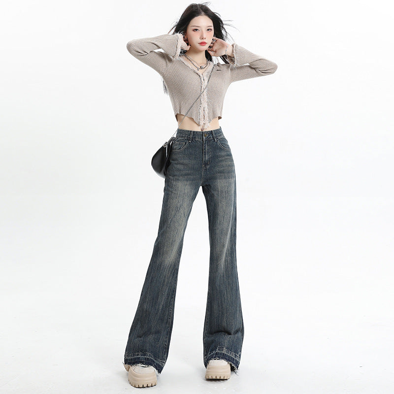 Wide Leg Flared High Waist Long Length Loose Fit Raw Hem Denim Jeans for Women | MuddyStock Originals