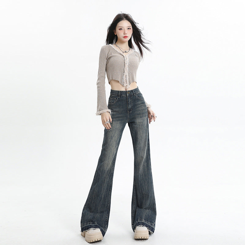 Wide Leg Flared High Waist Long Length Loose Fit Raw Hem Denim Jeans for Women | MuddyStock Originals