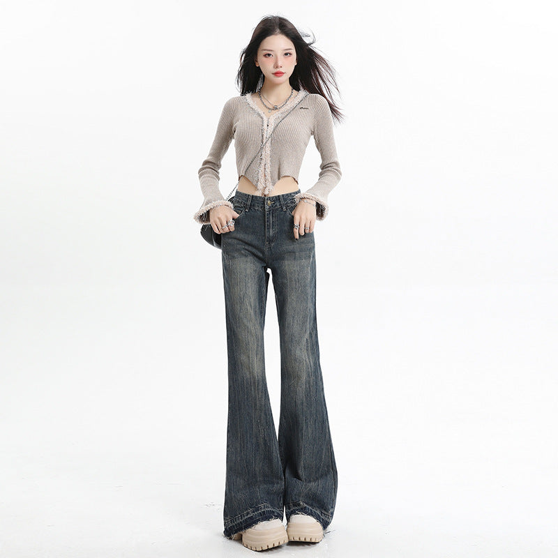 Wide Leg Flared High Waist Long Length Loose Fit Raw Hem Denim Jeans for Women | MuddyStock Originals