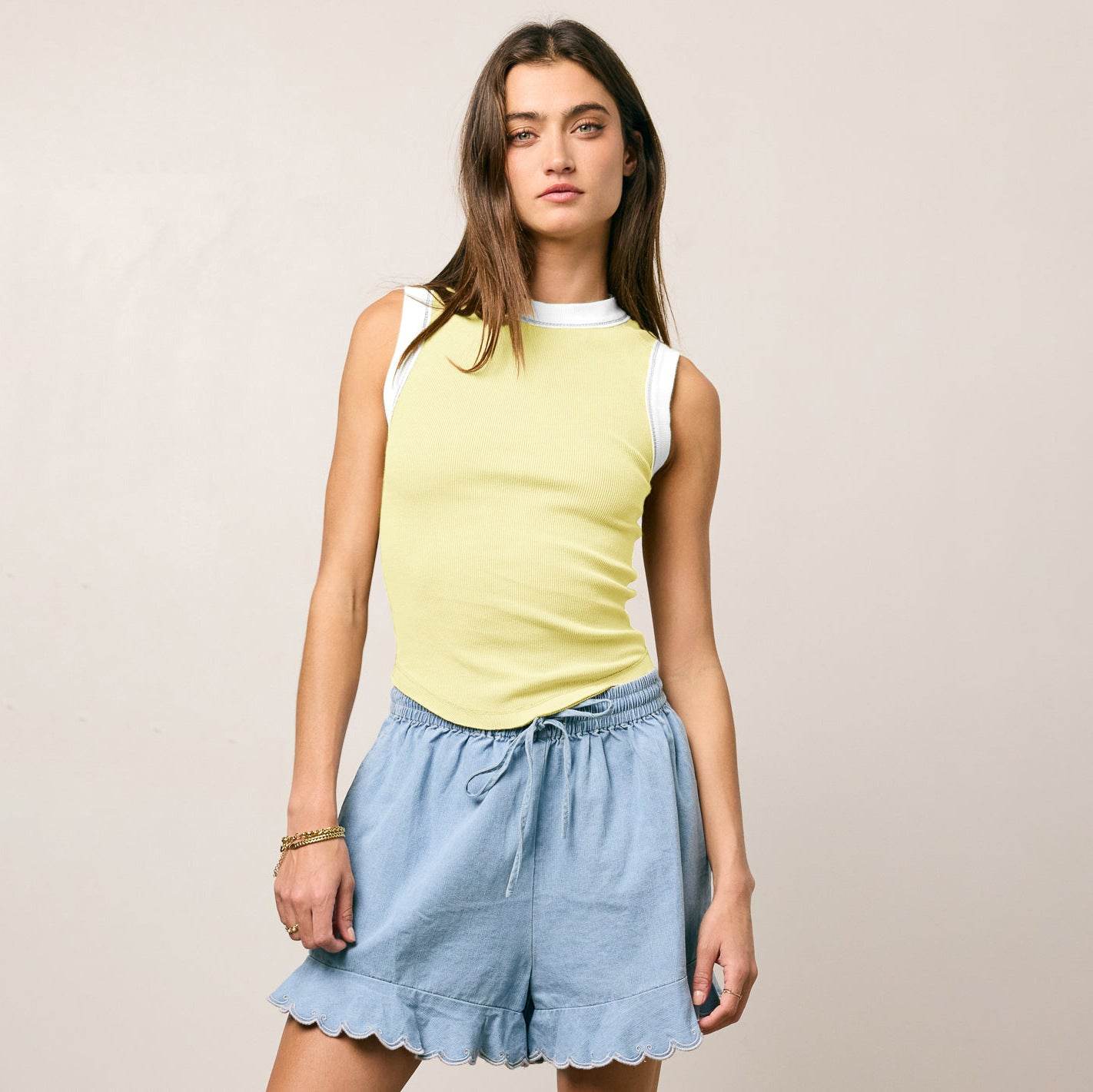 Crew Neck Sleeveless Tank Top For Women | MuddyStock Originals E25B1680-049#Light Yellow MuddyStock