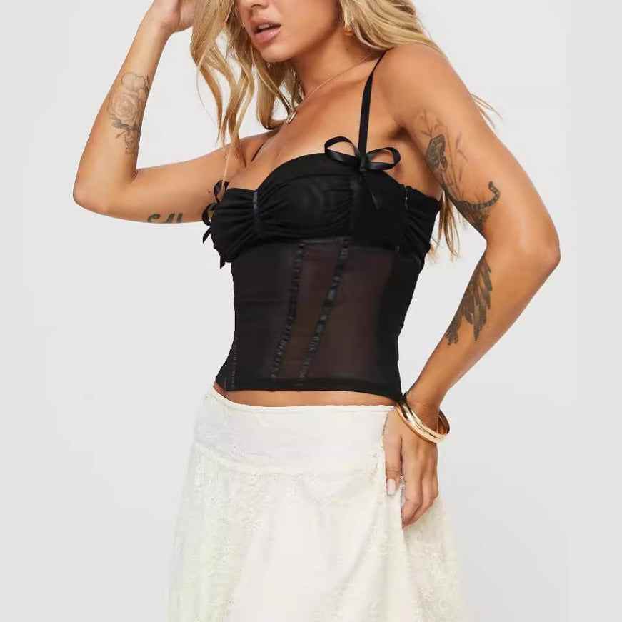 Women's Solid Color Suspender Bow Vest MuddyStock