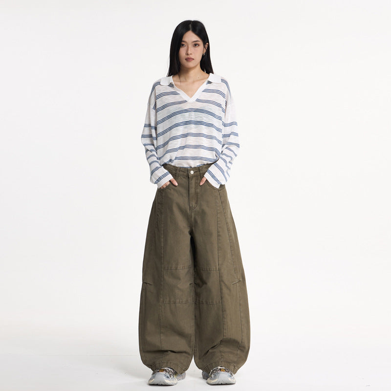 Dark Gray Wide-Leg Cargo Knife Pants For Women | MuddyStock Originals