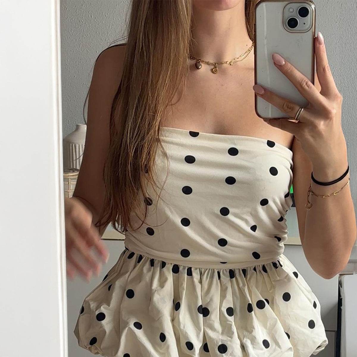 Elegant Bubble Strapless Polka Dot Top for Women | MuddyStock Originals MuddyStock