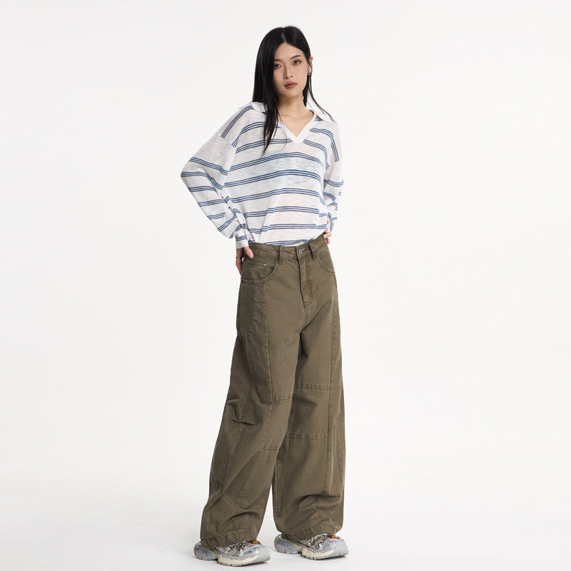 Dark Gray Wide-Leg Cargo Knife Pants For Women | MuddyStock Originals