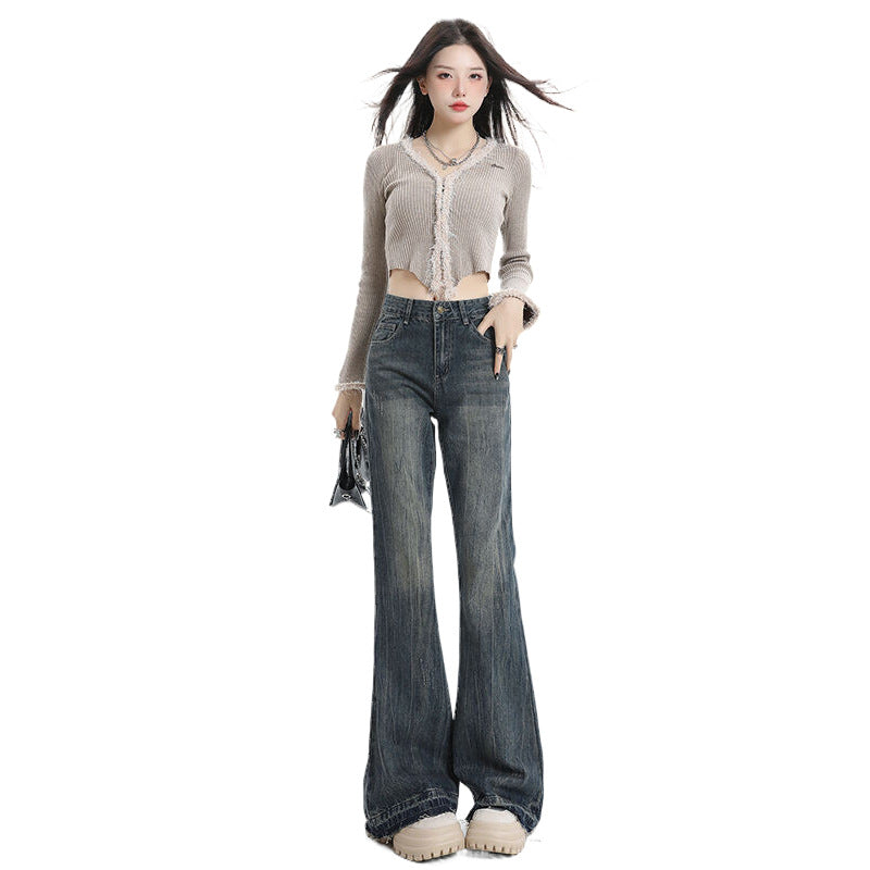 Wide Leg Flared High Waist Long Length Loose Fit Raw Hem Denim Jeans for Women | MuddyStock Originals