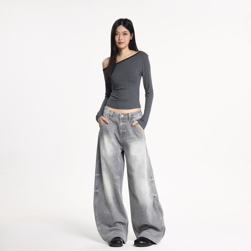 Wide Leg Oversized Knife Cut Jeans For Women | MuddyStock Originals