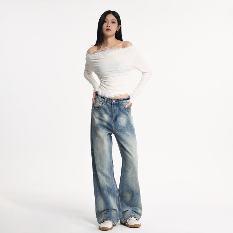 Washed Flared Denim Wide Leg Pants For Women | MuddyStock Originals