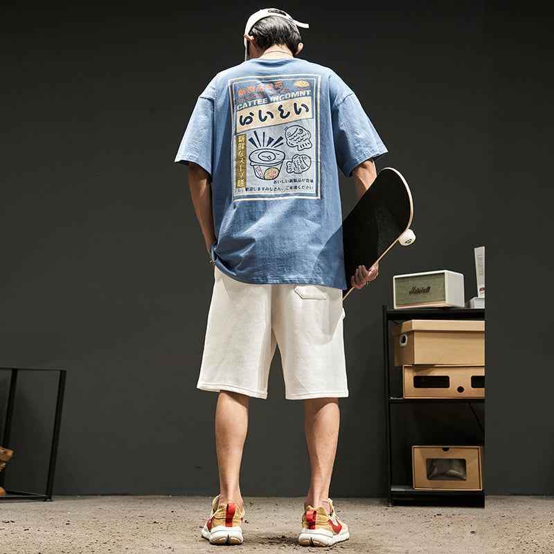 Print On The Back Of Japanese Trend T-shirts Blue MuddyStock