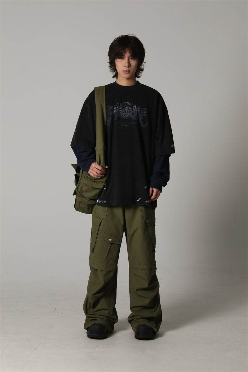 Double Yarn Combed Cotton Rock Print Round Neck Short Sleeve T-Shirt For Men Black MuddyStock