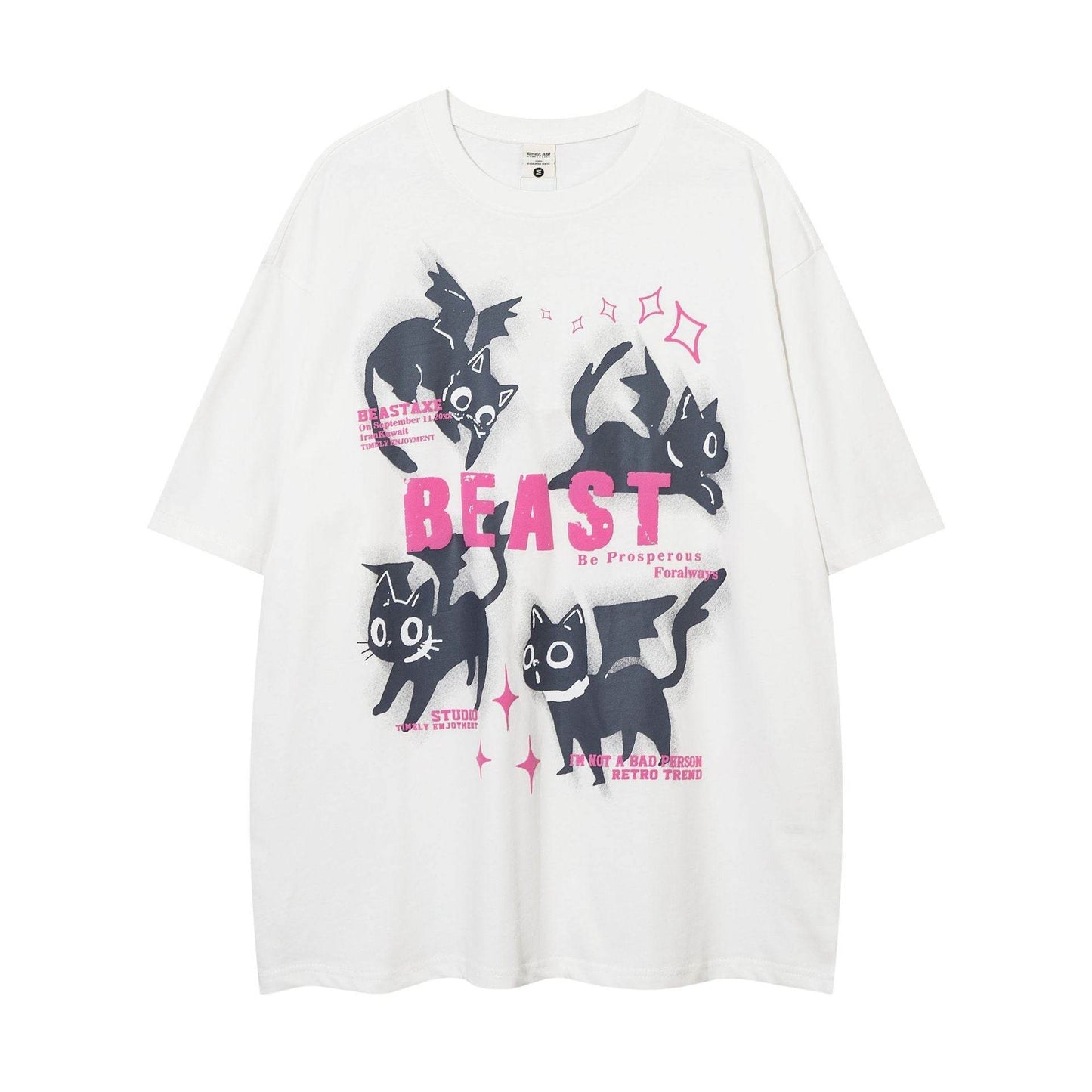 Kitten Loose Casual Short-sleeved T-shirt For Men And Women White MuddyStock