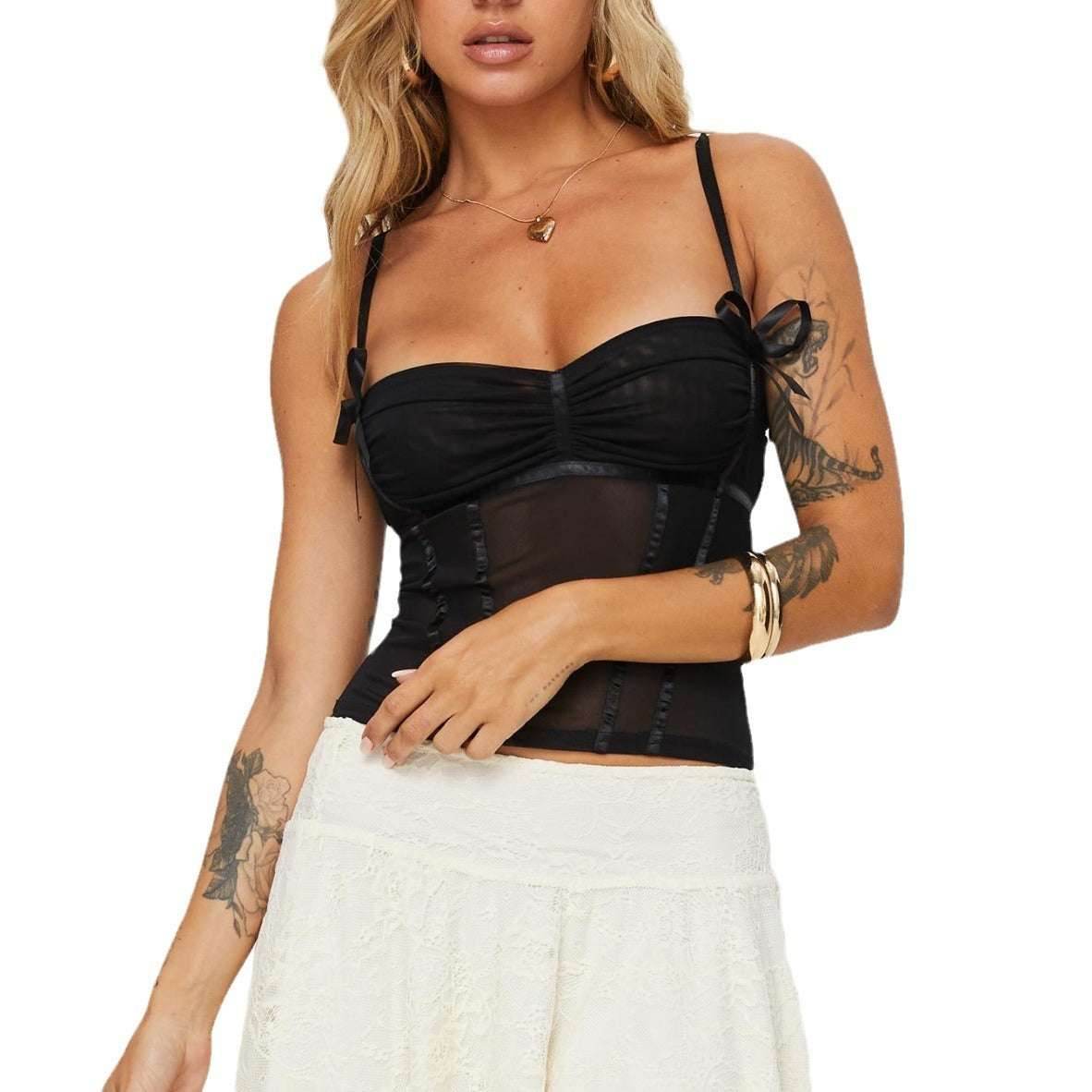 Women's Solid Color Suspender Bow Vest MuddyStock
