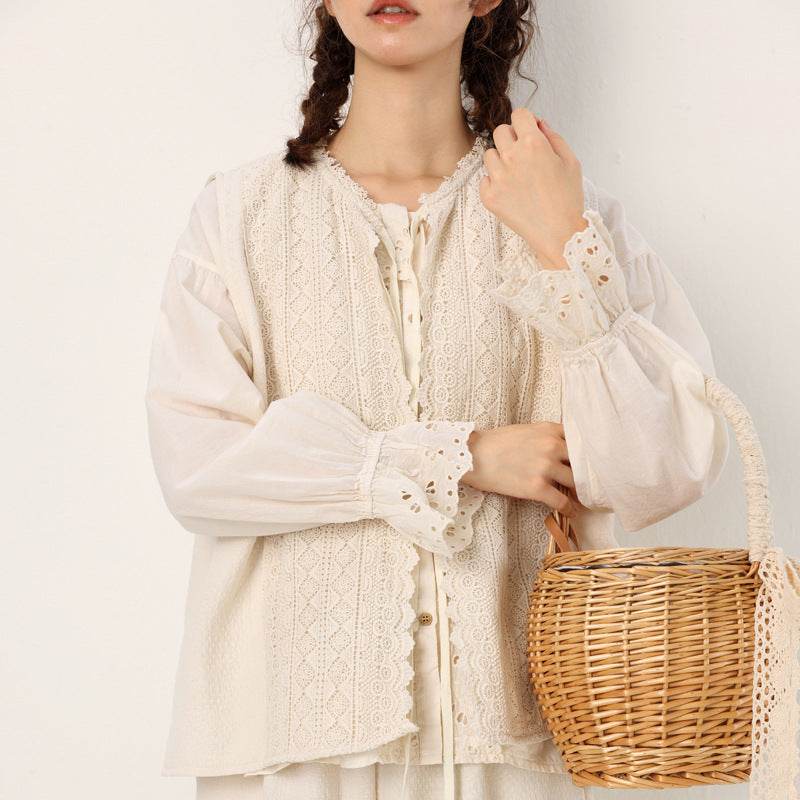 Lace-up Outer Cotton And Linen Waistcoat Vest For Women Apricot Average Size MuddyStock