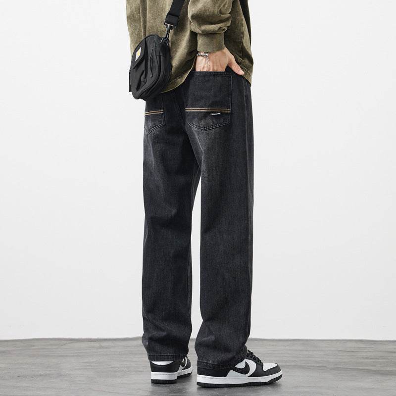 Retro Nostalgic Straight Jeans For Men Black Gray Spring And Summer MuddyStock