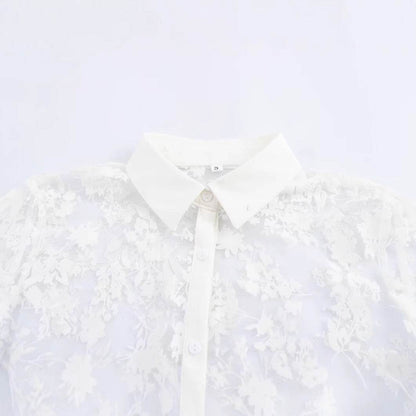 Flip collar see through loose and versatile shirt top for women | MuddyStock Originals MuddyStock