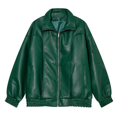 Winter Loose Leather Jacket For Men Green MuddyStock