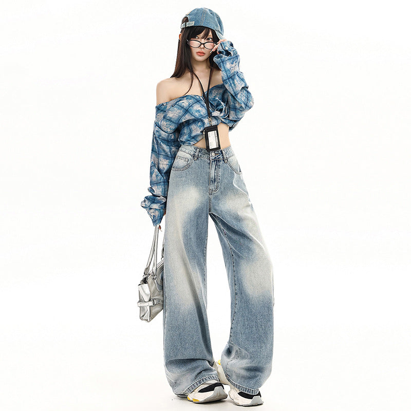 Wide-Leg Loose Drape Straight Jeans For Women | MuddyStock Originals