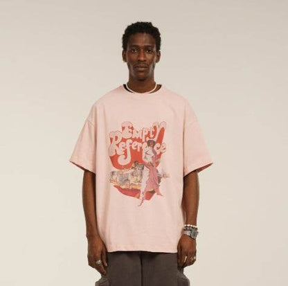 Men's Trendy Loose Casual Round Neck Short Sleeve Pink MuddyStock