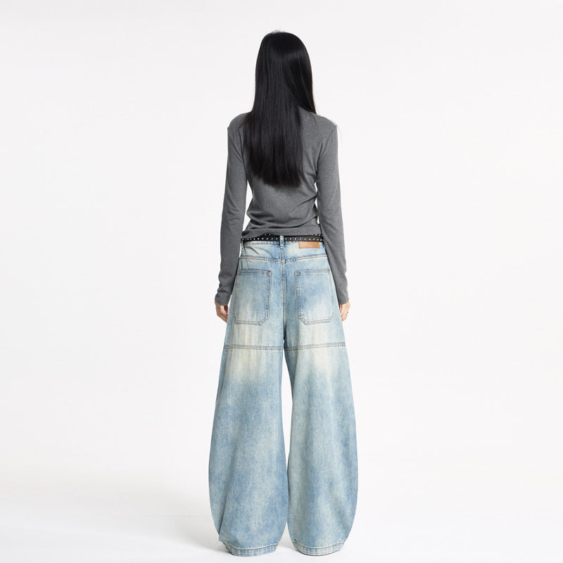 Women's Retro Design Patchwork Washed Knife-Edge Denim Pants | MuddyStoc Originals