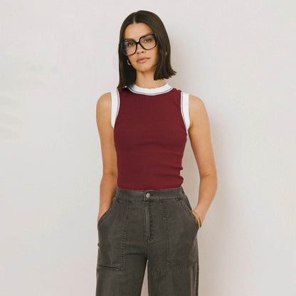 Crew Neck Sleeveless Tank Top For Women | MuddyStock Originals E25B1680-012#Wine Red MuddyStock
