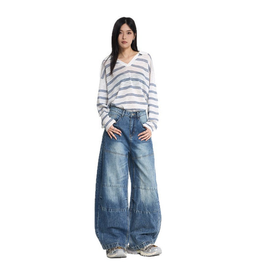 Washed Cracked Knife-Edge Denim Pants for Women | MuddyStock Originals