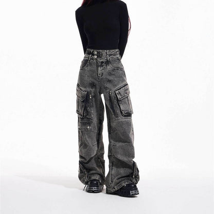 Design Retro Work Style Multi Pocket Jeans MuddyStock