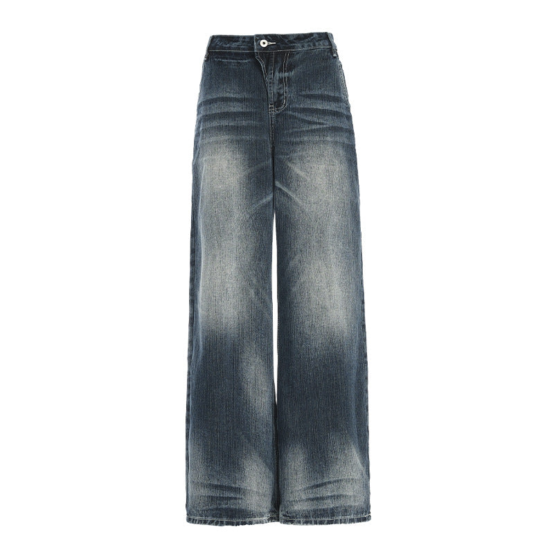 Women's Washed Straight Jeans  Loose Floor-Length Wide-Leg Pants