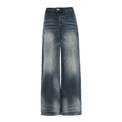 Women's Washed Straight Jeans  Loose Floor-Length Wide-Leg Pants