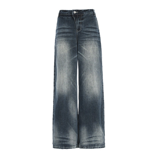 Women's Washed Straight Jeans  Loose Floor-Length Wide-Leg Pants