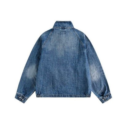 Streetwear Washed Faded Stand Collar Zipper Loose Denim Jacket For Men And Women | MuddyStock Originals MuddyStock