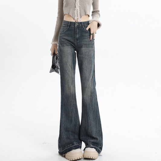 Wide Leg Flared High Waist Long Length Loose Fit Raw Hem Denim Jeans for Women | MuddyStock Originals