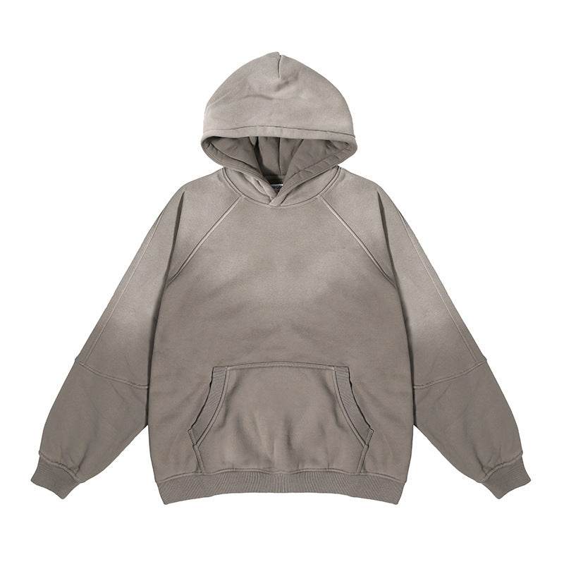 Gradient Two Colors Distressed Hooded Sweater For Men Khaki MuddyStock