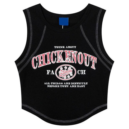Retro Distressed Printed Short Top For Women Black MuddyStock