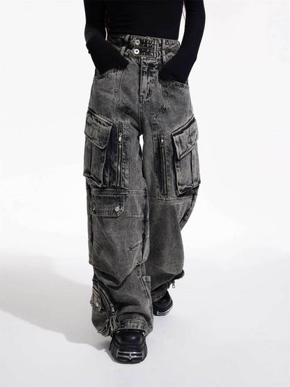 Design Retro Work Style Multi Pocket Jeans MuddyStock