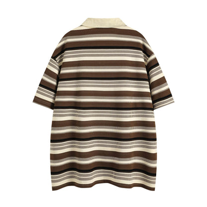 Retro Loose Striped Short-sleeved Polo Shirt For Men MuddyStock