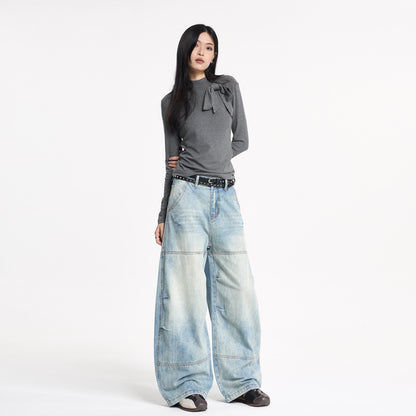 Women's Retro Design Patchwork Washed Knife-Edge Denim Pants | MuddyStoc Originals