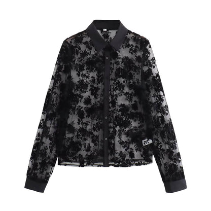 Flip collar see through loose and versatile shirt top for women | MuddyStock Originals MuddyStock
