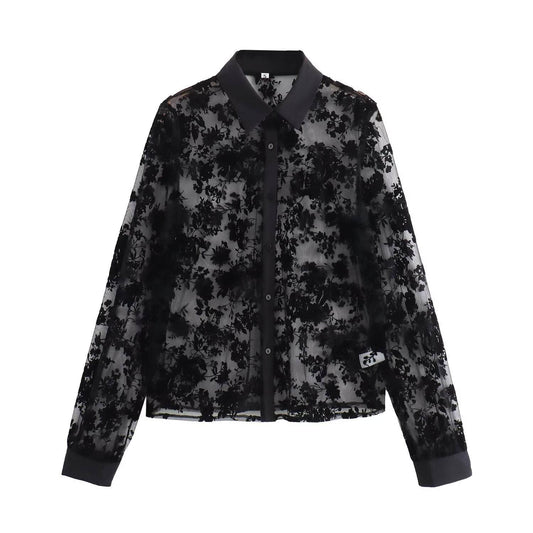 Flip collar see through loose and versatile shirt top for women | MuddyStock Originals MuddyStock