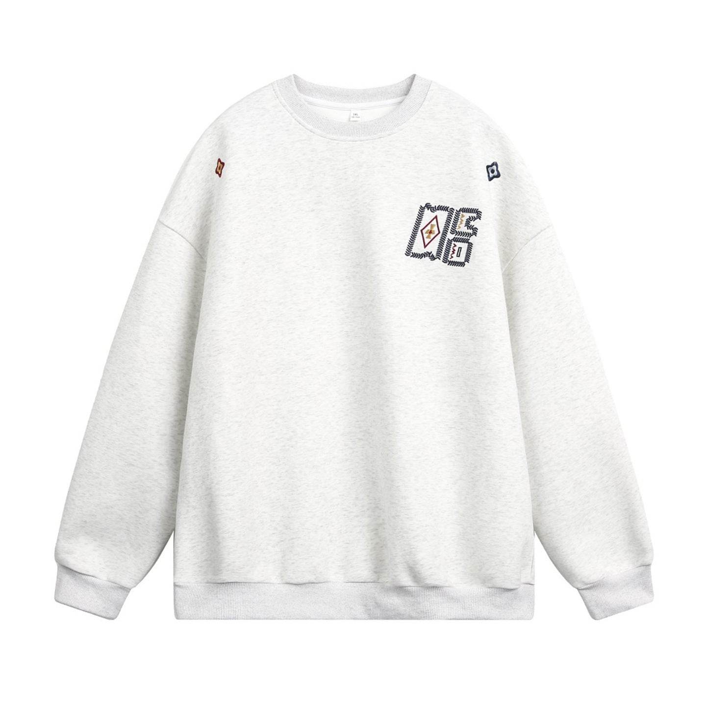 Embroidered loose silhouette round neck sweatshirt for men | MuddyStock Orioginals White Flower Grey MuddyStock
