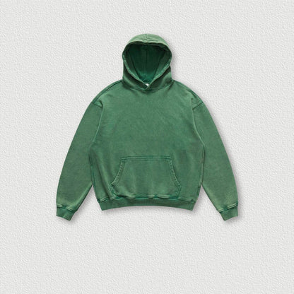 Men's Fashion Simple Washed Old Hooded Terry Sweater Dark Green MuddyStock